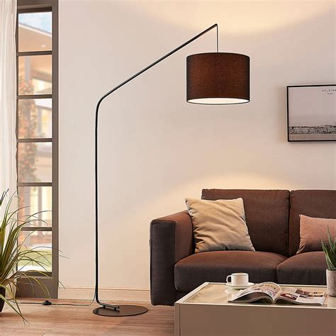 Viskan black floor arc lamp with fabric shade by Lindby | Unique floor ...