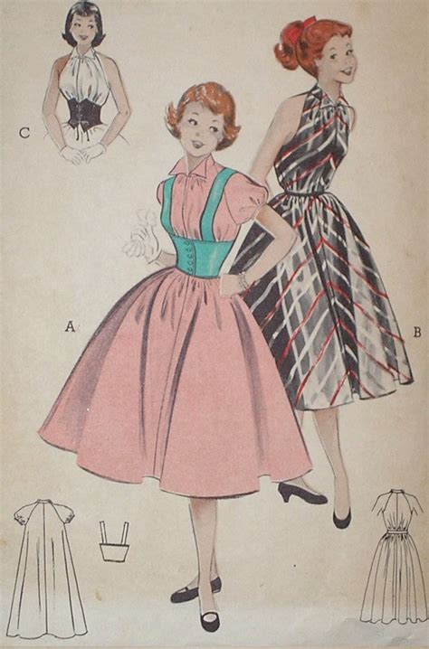 1950s Butterick 6244 Teen Age Dress Weskit Belt Corselet Pattern Sz 12 ...