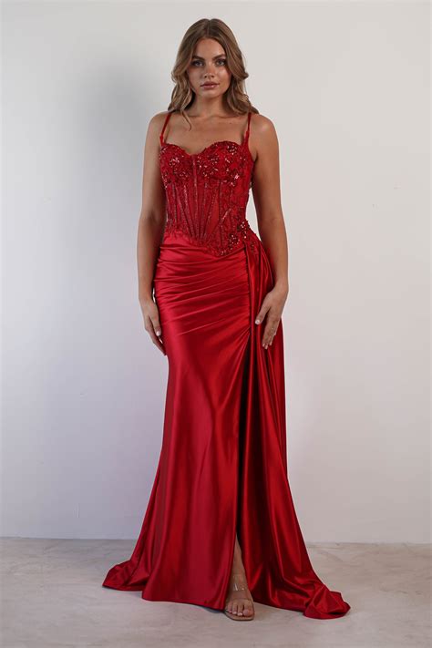 Diva Embellished Corset Gown | Red | Debs & Prom Dress