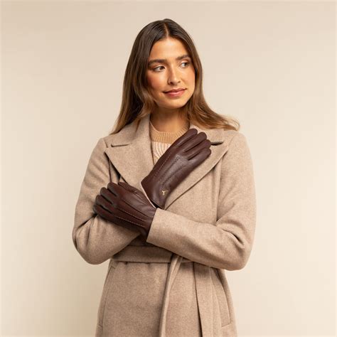Brown Leather Gloves - Women - Touchscreen Capability - Julia ...