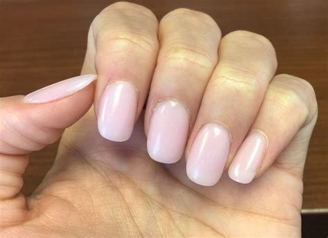 Natural looking acrylic nails with powder 18B and clear polish ...