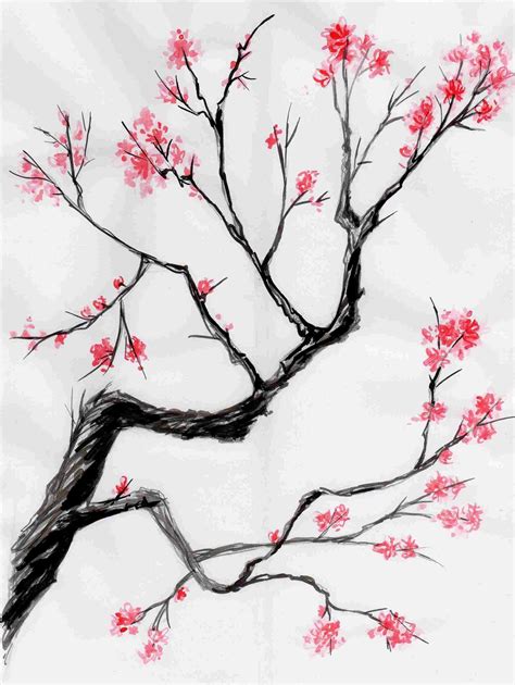 Cherry Blossom Tree Branch Drawing at PaintingValley.com | Explore ...