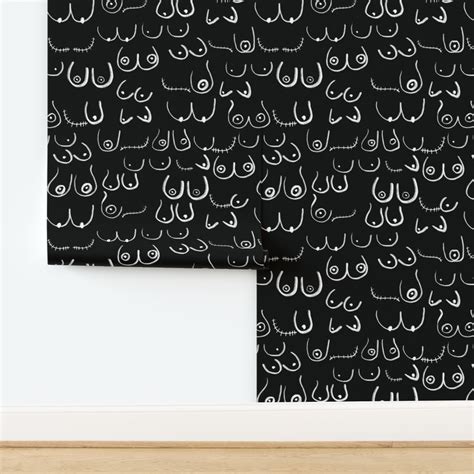 boob fabric - masectomy black and white Wallpaper | Spoonflower