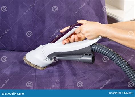 Cleaning Leather Sofa with Vacuum Brush Stock Image - Image of home ...
