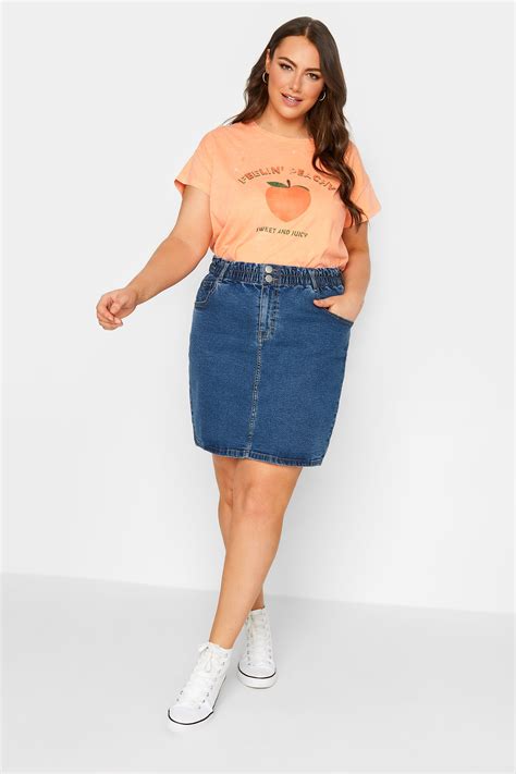 YOURS Plus Size Mid Blue Elasticated Waist Denim Skirt | Yours Clothing
