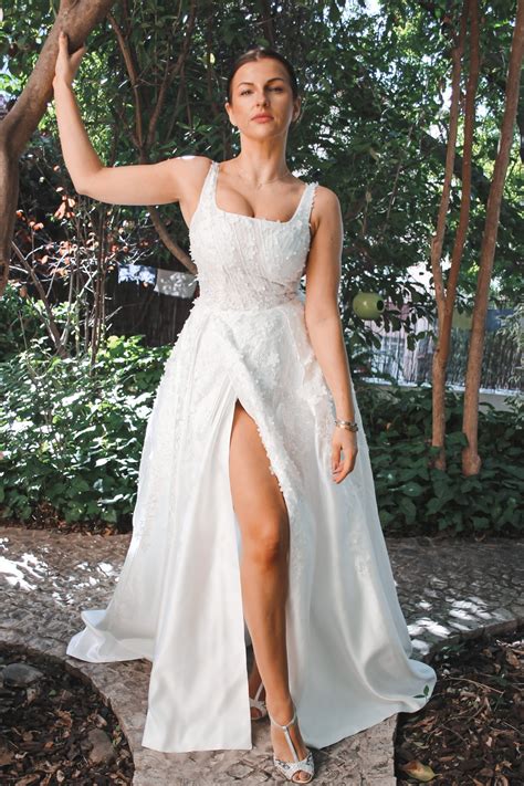 Beautiful Satin A-line Wedding Gown, Satin Sheer Bodice Wedding Dress, Corset Bridal Gown ...
