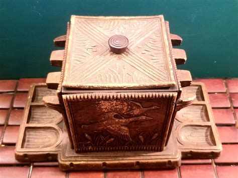 Vintage Syroco Pipe Holder & Tobacco Humidor Ducks in Flight Theme 11x6 ...