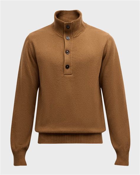 TOM FORD Men's Wool Cashmere Half-Button Sweater | Neiman Marcus