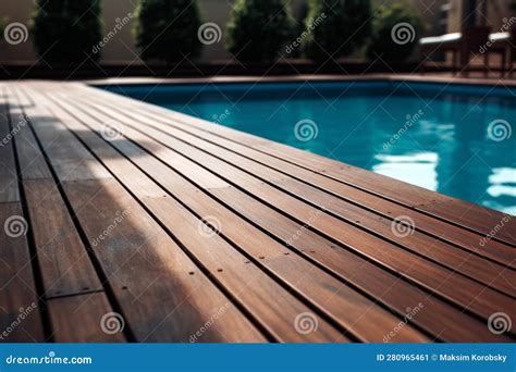 Empty Wooden Deck with Swimming Pool Stock Illustration - Illustration ...
