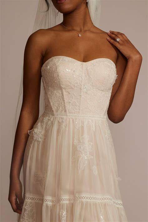 Strapless Sweetheart Neckline Long Chiffon A-Line MS251260 Wedding Dress - Onedaybride