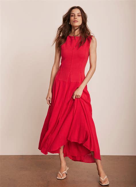 Red Cotton Drop Waist Maxi Dress - Mint Velvet