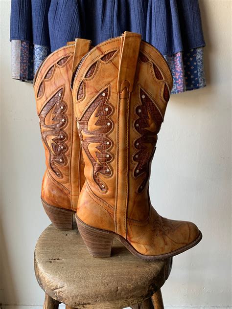 W6.5 Vintage Miss Capezio Marbled Butterfly Cowboy Boots - High Class ...