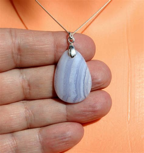Blue Lace Agate Necklace, Chalcedony Necklace, Blue Lace Agate Pendant ...