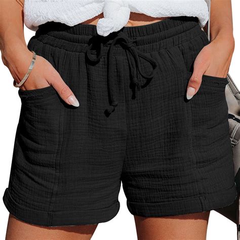 Munlar Black Womens Shorts Elastic Waist Drawstring with Pockets ...