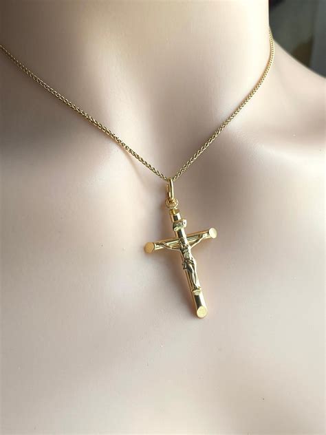 Gold Cross Pendant, 10K 14K 18K Solid Gold Crucifix Necklace, Birthday ...