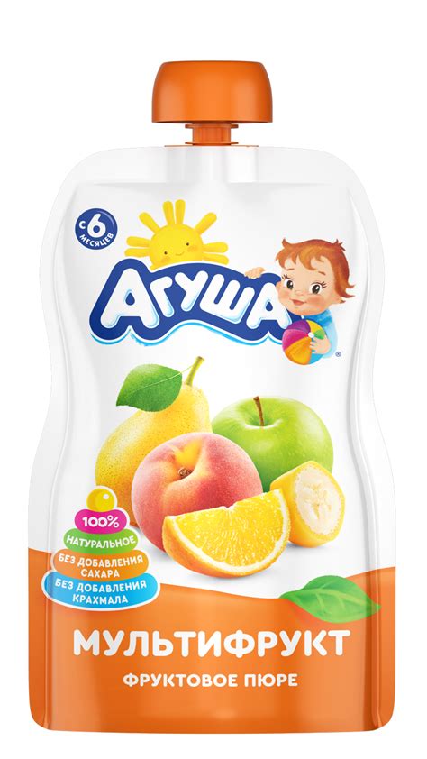 Фруктовое пюре Агуша Мультифрукт 90 г, в мягкой упаковке, с 6 месяцев ...