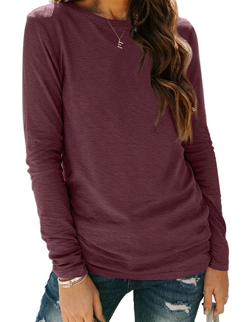 SUNBS Womens Long Sleeve T Shirts Crew Neck Fashion Pullover Casual ...