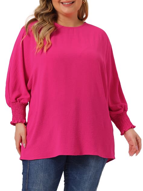 Unique Bargains Women's Plus Size Chiffon Tops Batwing Ruffle Long ...