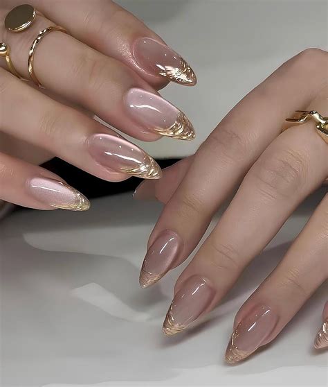 Gold French Cat Eye Nails /custom Press on Nails/ Hand Made Press on ...