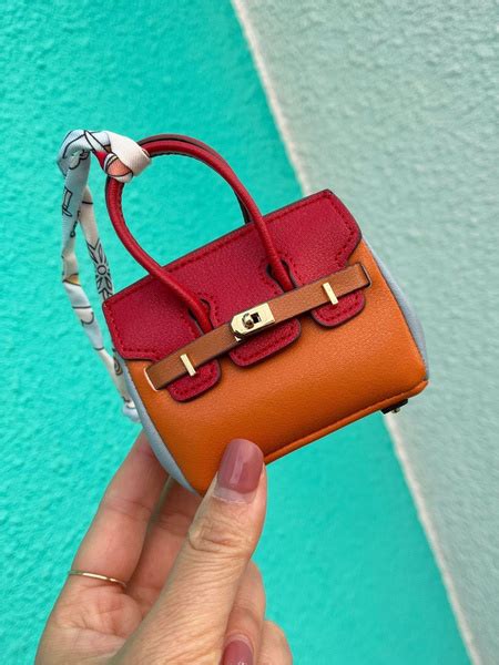 Брелок-подвеска на сумку Hermes (Красно-оранжевый серо-коричневый ...