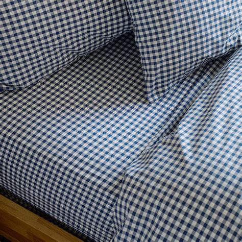 Indigo Small Gingham Cotton Fitted Sheet | Piglet in Bed US