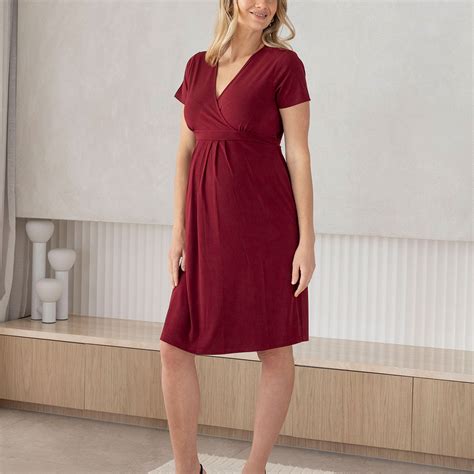 Crossover Neckline Maternity Burgundy Work Dress – Angel Maternity ...