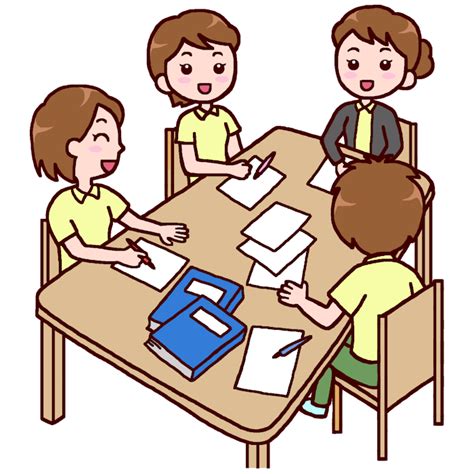 ミーティング2(カラー)/打ち合わせ/デイサービス・通所介護/介護・医療/無料イラスト素材