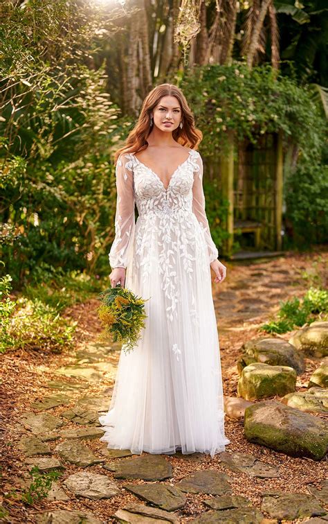 Sheer Boho-Style Wedding Dress with Bell Sleeves - Essense of Australia Wedding Dresses