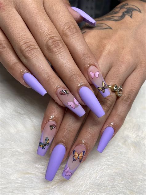 Matte purple butterfly acrylic nails – Artofit