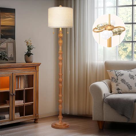 65.5" Natural Real Wood Floor Lamp with S Cluster Pull Chains Dual ...
