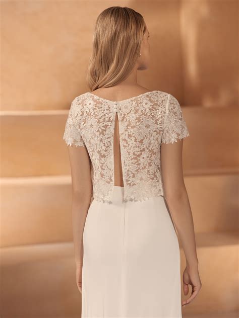 Bianco Ivory Sequin Lace Bridal Top with Open Back E421