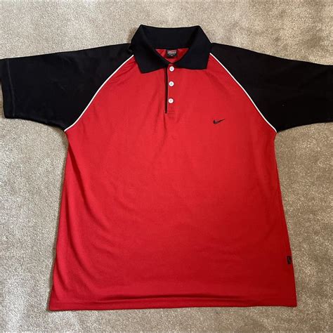 Vintage Nike Red/Black Polo shirt - Size XL (also... - Depop