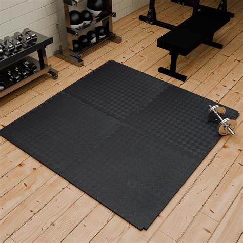 Interlocking Gym Floor Mats: Rubber Home Workout Mats - Black ...