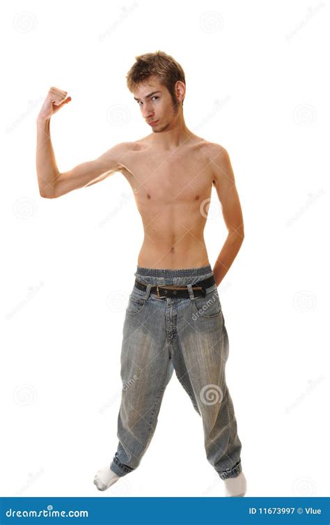Young Skinny male flexing stock image. Image of white - 11673997
