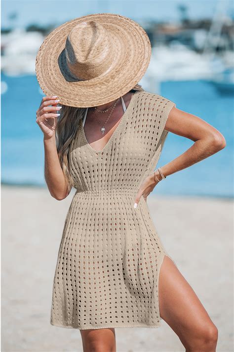 Neutral Open-Knit Cover-Up Dress