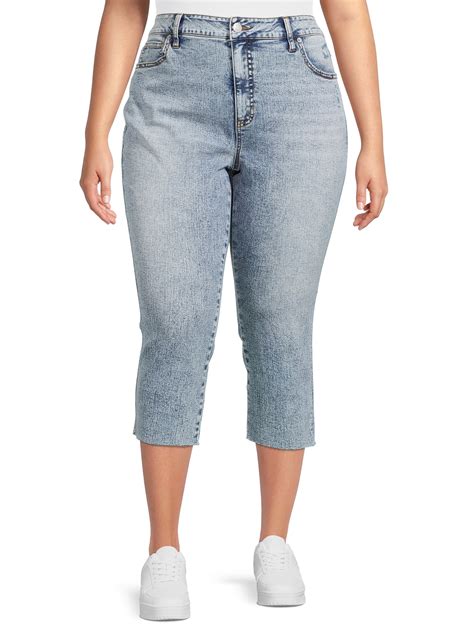 Terra & Sky Women's Plus High Rise Stretch Denim Skinny Capri Jeans ...