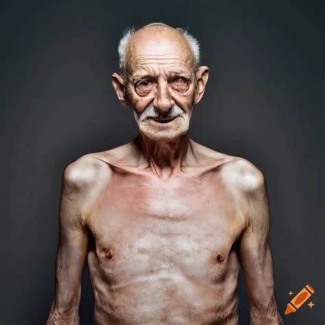 Character design of a skinny old man with chrome skin on Craiyon