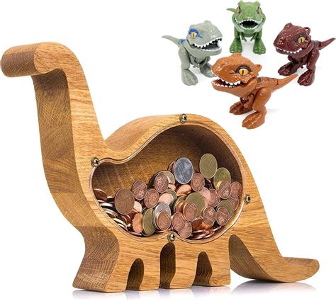 Dinosaur Money Box Wooden Personalized Piggy Bank Dinosaur Unique Coin ...