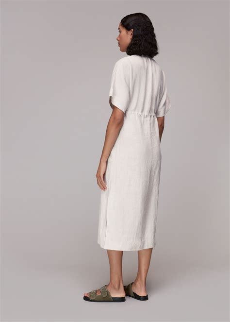Stone Imogen Linen Midi Dress | WHISTLES | Whistles UK