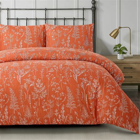 Amazon.com: Lekesky Floral Duvet Cover King Size, Burnt Orange Duvet ...