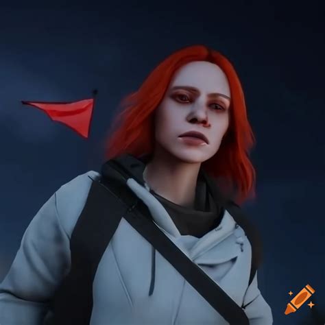 Portrait of a red-haired sci-fi elf with italian flag in a futuristic street on Craiyon