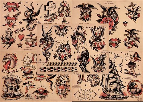 Buy Sailor Jerry Traditional Vintage Style Tattoo Flash 5 Sheets 11x14 ...
