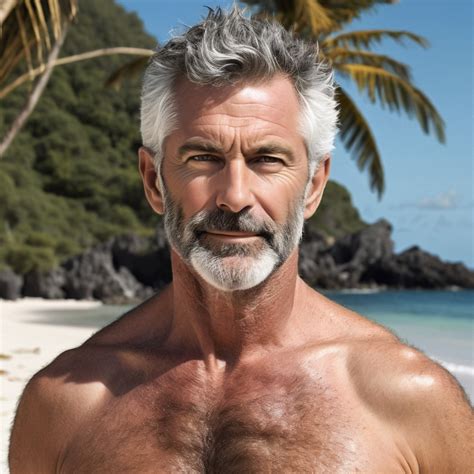 Four Hairy Men at Tropical Beach | Stable Diffusion Online