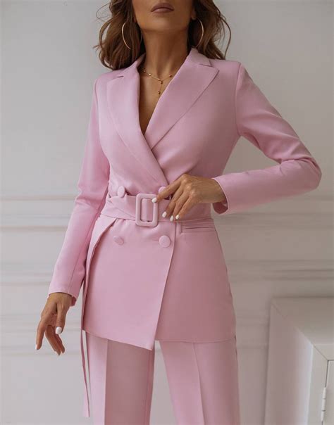 Light Pink Blazer Trouser Suit Set for Women, Pink Pantsuit With ...