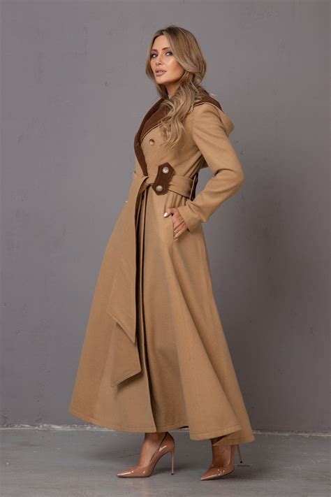 Wool Coat With Hood, Floor Length Coat, Long Winter Coat, Wool Trench ...