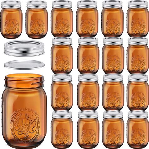 Amazon.com: Yaomiao 18 Pcs 16 oz Amber Glass Mason Jars Colored Mason ...
