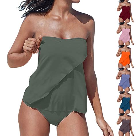 SEAOPEN Two Piece Bandeau Tankini Swimsuits for Women Strapless Bathing ...