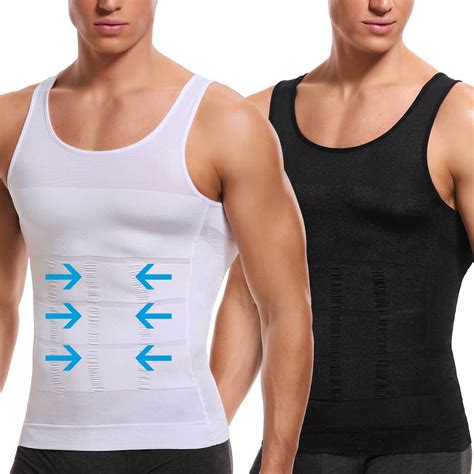Vaslanda 2 Packs Men Slimming Body Shaper Vest Compression Shirt Gym ...