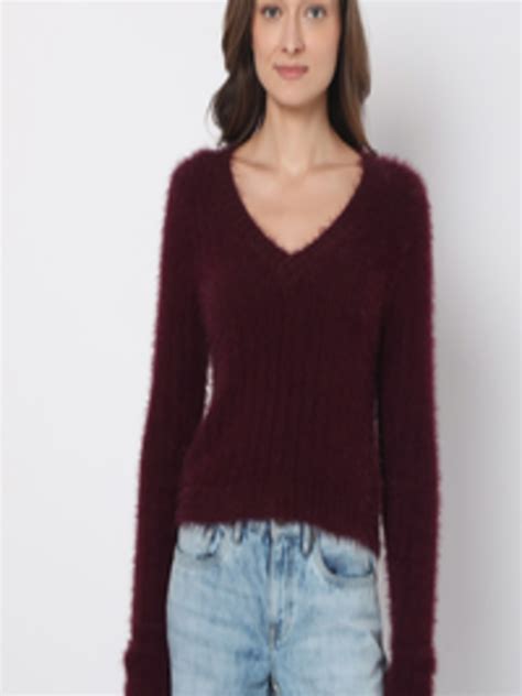 Buy Vero Moda Women Maroon Pullover With Fuzzy Detail - Sweaters for ...