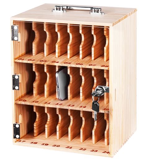 Wood Cell Phone Locker Box Cell Phone Holder Storage Cabinet 24 Slots ...